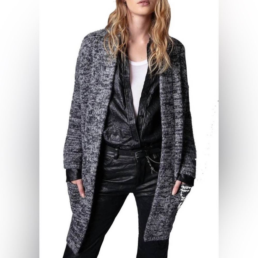 Zadig & Voltaire Mia Alpaca Wool Cozy Wrap Cardigan Black Noir M/L